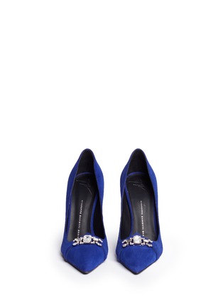 Front View - Click To Enlarge - 73426 - 'Lucrezia' glass crystal suede pumps