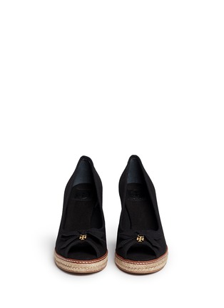 Front View - Click To Enlarge - TORY BURCH - 'Jackie' canvas espadrille wedge peep toe pumps
