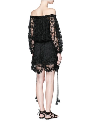 Back View - Click To Enlarge - CHLOÉ - Off-shoulder floral lace drawstring dress