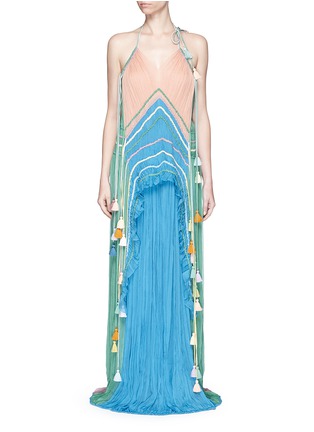 Main View - Click To Enlarge - CHLOÉ - Tassel drawstring rainbow silk crépon halterneck gown