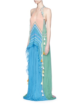Figure View - Click To Enlarge - CHLOÉ - Tassel drawstring rainbow silk crépon halterneck gown