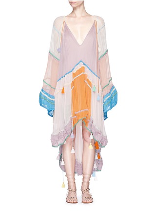 Main View - Click To Enlarge - CHLOÉ - Rainbow silk crépon tassel drawstring poncho dress