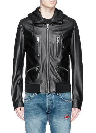 Main View - Click To Enlarge - - - Hood leather jacket