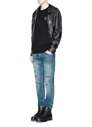 Figure View - Click To Enlarge - - - Hood leather jacket