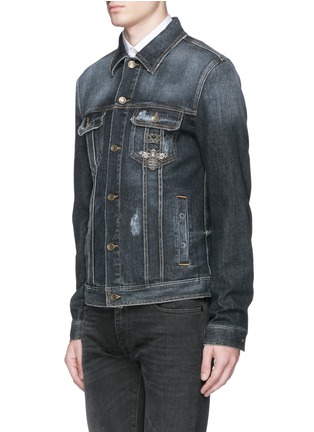 Front View - Click To Enlarge - - - Crown and bee embroidery denim jacket