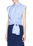 Front View - Click To Enlarge - MO&CO. EDITION 10 - Tie front stripe cropped shirt
