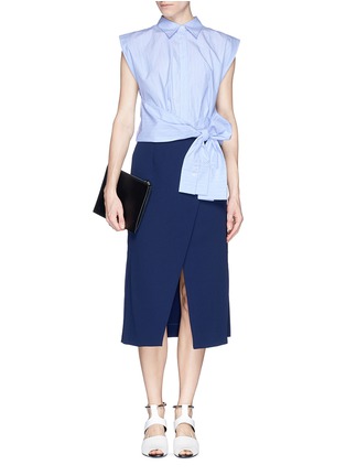 Figure View - Click To Enlarge - MO&CO. EDITION 10 - Tie front stripe cropped shirt