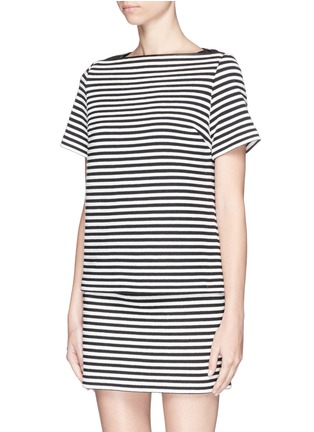 Front View - Click To Enlarge - T BY ALEXANDER WANG - Leather trim boatneck twist stripe top