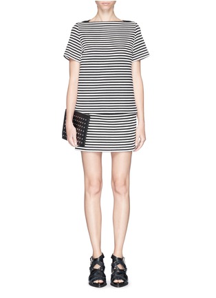 Figure View - Click To Enlarge - T BY ALEXANDER WANG - Leather waistband twist stripe mini skirt