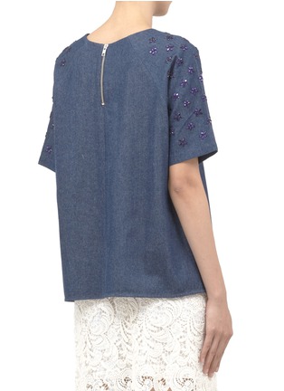 Back View - Click To Enlarge - MARKUS LUPFER - Dahlia jewel-stone sleeve denim top