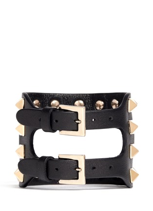 Back View - Click To Enlarge - VALENTINO GARAVANI - 'Rockstud' cutout leather bracelet