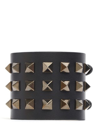 Main View - Click To Enlarge - VALENTINO GARAVANI - 'Rockstud Noir' wide leather bracelet