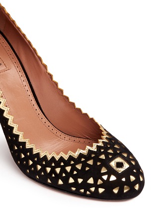 Detail View - Click To Enlarge - ALAÏA - Perforated suede metallic leather pumps