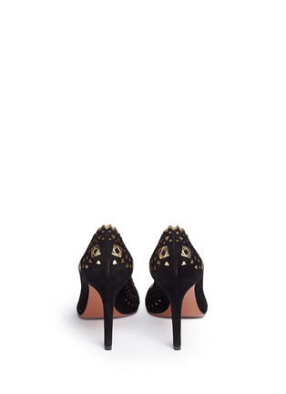 Back View - Click To Enlarge - ALAÏA - Perforated suede metallic leather pumps