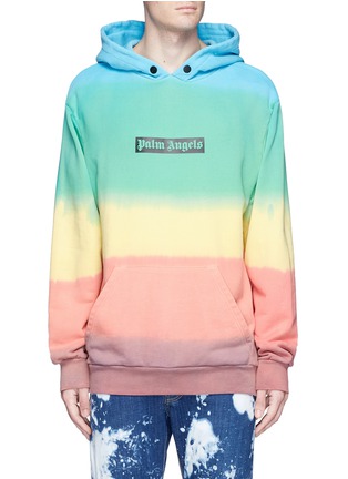 Main View - Click To Enlarge - PALM ANGELS - Rainbow tie dye cotton hoodie