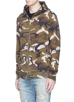 Front View - Click To Enlarge - PALM ANGELS - Camouflage print maxi puller zip hoodie