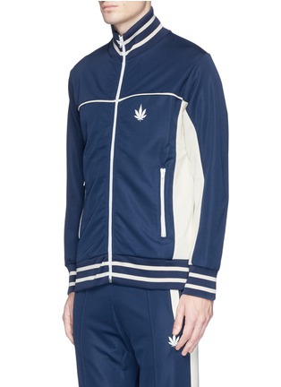 Front View - Click To Enlarge - PALM ANGELS - Cannabis leaf print contrast track jacket
