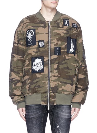 Main View - Click To Enlarge - BEN TAVERNITI UNRAVEL PROJECT  - Skull appliqué camouflage padded bomber jacket