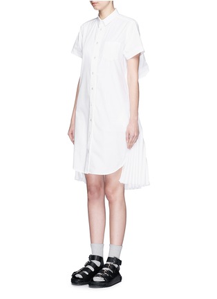 Front View - Click To Enlarge - SACAI - Open back pleat skirt poplin shirt dress