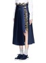 Front View - Click To Enlarge - SACAI - Metallic embroidery lace poplin pleat midi skirt