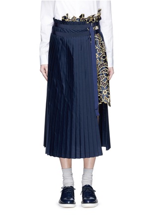 Main View - Click To Enlarge - SACAI - Metallic embroidery lace poplin pleat midi skirt