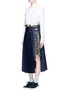 Figure View - Click To Enlarge - SACAI - Metallic embroidery lace poplin pleat midi skirt