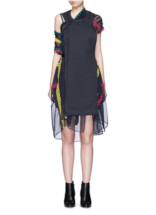 Main View - Click To Enlarge - SACAI - Bandana embroidery trim chiffon drape pleat dress