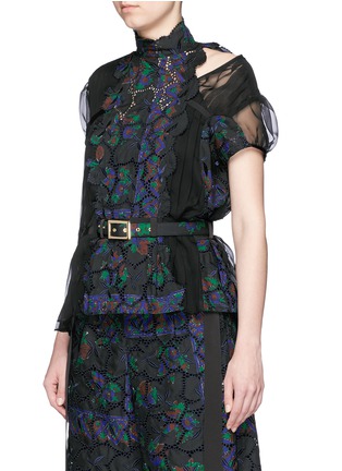 Front View - Click To Enlarge - SACAI - Botanical print embroidery lace pleat insert top