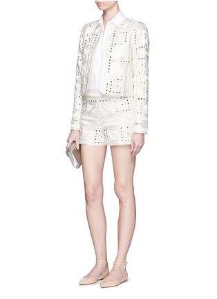 Figure View - Click To Enlarge - ALICE & OLIVIA - 'Marisa' embellished Aztec embroidery shorts
