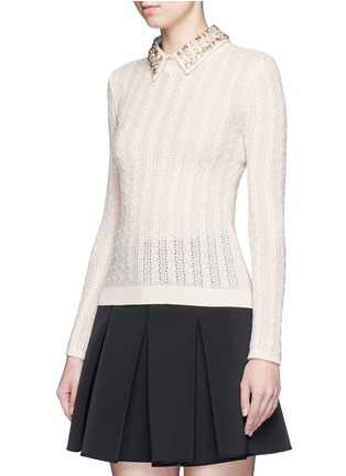 Front View - Click To Enlarge - ALICE & OLIVIA - 'Tamsin' detachable jewelled collar cable knit sweater