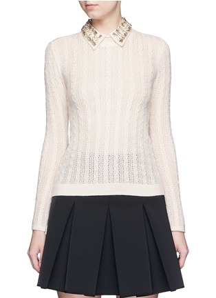 Main View - Click To Enlarge - ALICE & OLIVIA - 'Tamsin' detachable jewelled collar cable knit sweater