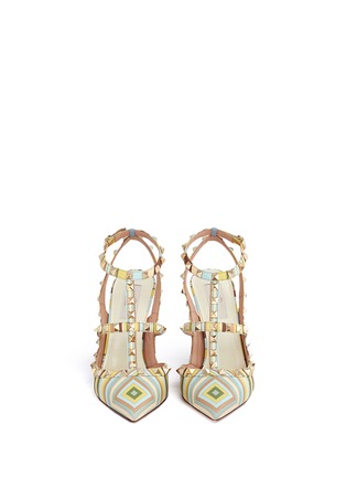 Front View - Click To Enlarge - VALENTINO GARAVANI - 'Rockstud Native Couture' print caged leather pumps