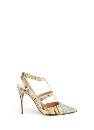 Main View - Click To Enlarge - VALENTINO GARAVANI - 'Rockstud Native Couture' print caged leather pumps