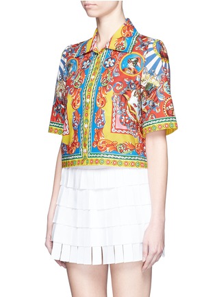 Front View - Click To Enlarge - - - Carretto print poplin cropped shirt