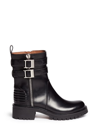 Main View - Click To Enlarge - GIVENCHY - Double buckle strap leather combat boots