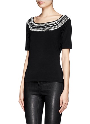 Front View - Click To Enlarge - ST. JOHN - Scoop neckline stretch jersey T-shirt