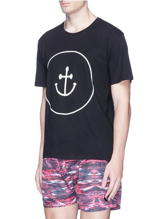 Front View - Click To Enlarge - INSTED WE SMILE - 'Smiley Face Anchor' velvet flock print T-shirt