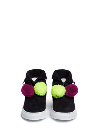 Front View - Click To Enlarge - JOSHUA SANDERS - Pompom lace-up suede sneaker boots
