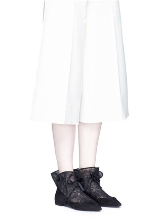 Figure View - Click To Enlarge - STELLA LUNA - Cinched lace sock suede flats