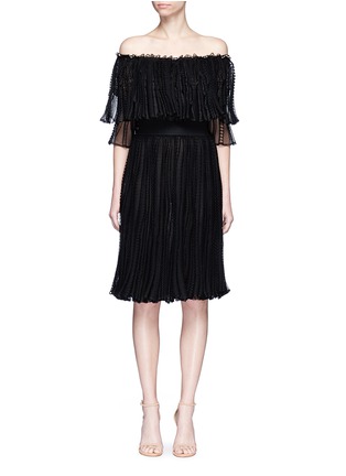 Main View - Click To Enlarge - ALEXANDER MCQUEEN - Ruffle netted mesh off-shoulder dress