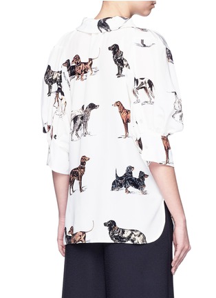 Back View - Click To Enlarge - STELLA MCCARTNEY - Tie neck puffed sleeve dog print silk shirt
