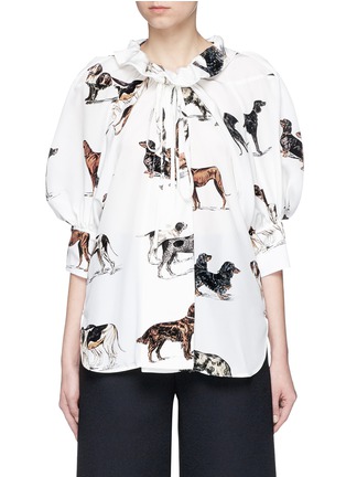 Main View - Click To Enlarge - STELLA MCCARTNEY - Tie neck puffed sleeve dog print silk shirt