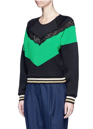 Front View - Click To Enlarge - STELLA MCCARTNEY - Lace trim colourblock sweatshirt