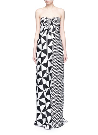 Main View - Click To Enlarge - MONSE - Contrast geometric print strapless silk gown