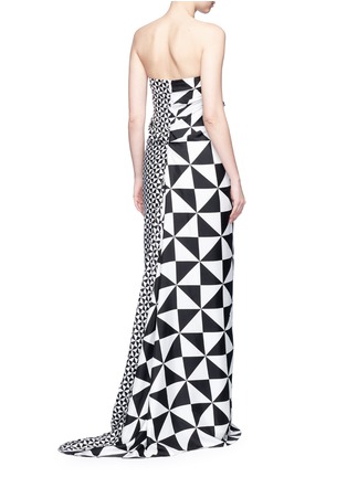 Figure View - Click To Enlarge - MONSE - Contrast geometric print strapless silk gown