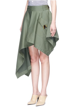 Front View - Click To Enlarge - MONSE - Asymmetric hem cotton twill skirt