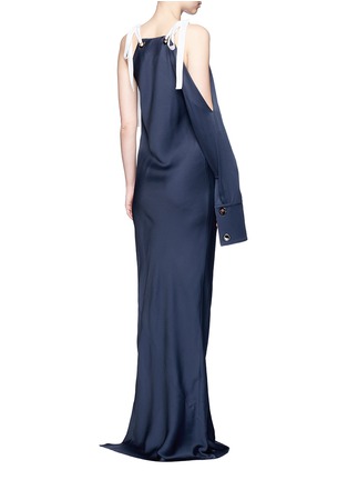 Back View - Click To Enlarge - MONSE - Tie shoulder asymmetric sleeve gown