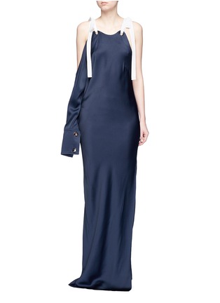 Main View - Click To Enlarge - MONSE - Tie shoulder asymmetric sleeve gown
