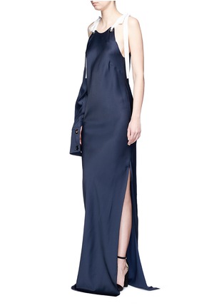 Figure View - Click To Enlarge - MONSE - Tie shoulder asymmetric sleeve gown