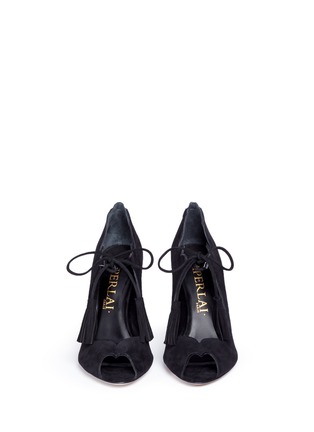 Front View - Click To Enlarge - APERLAI - 'Clarise' tasselled suede peep toe pumps